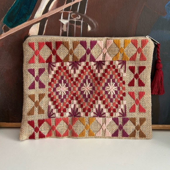 Handbags - Teixchell Handmade W Love Geometric Patterned Clutch with Tassel Guatemala